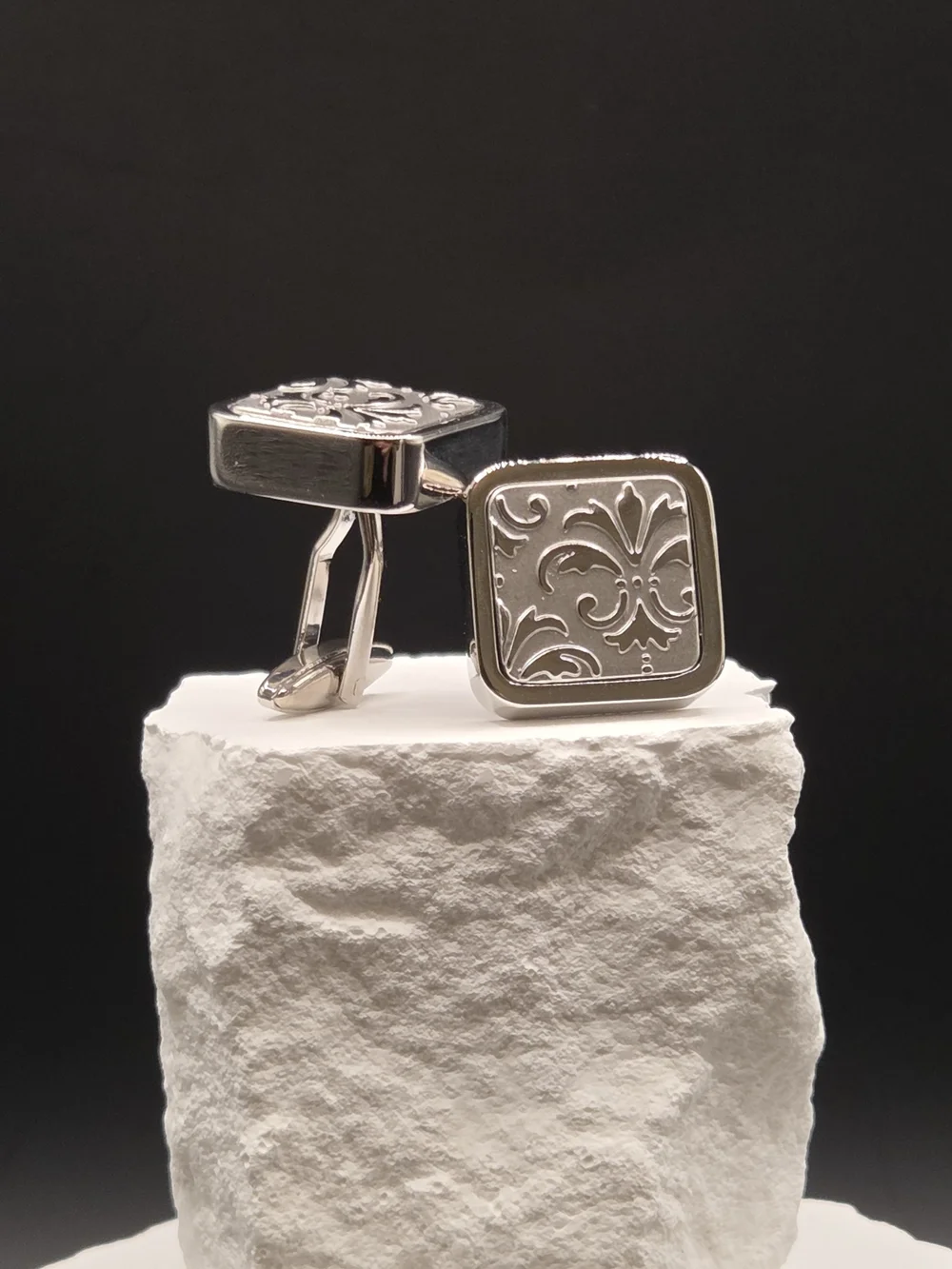 Silver Fleur-de-Lis Stainless Steel Cufflinks for Men